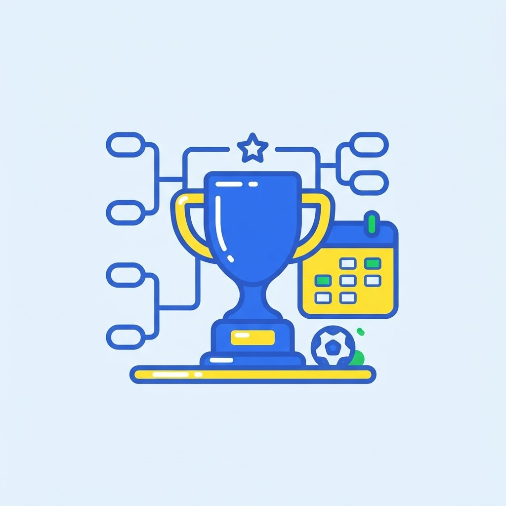 Ilustración de un trofeo con un cuadro de torneo y un calendario